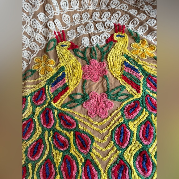 Vintage Colorful Peacock Design Chenille Bedspread - Picture 2 of 4